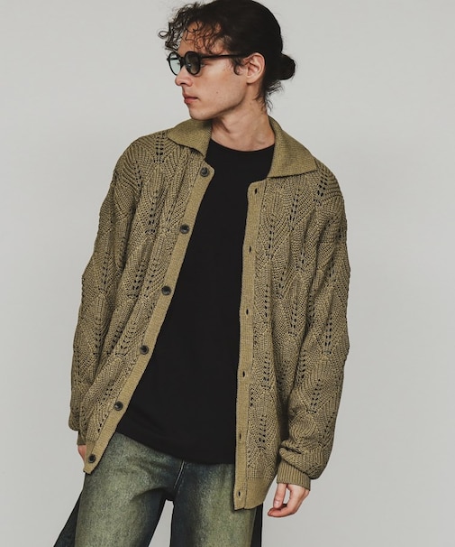 リーフジャカードニットシャツポロ