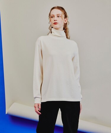 ウールナイロンミラノリブタートルネックニットソー