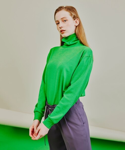 ウールナイロンミラノリブタートルネックニットソー