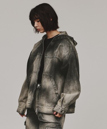 【セットアップ対応】フーデットデニムブルゾン