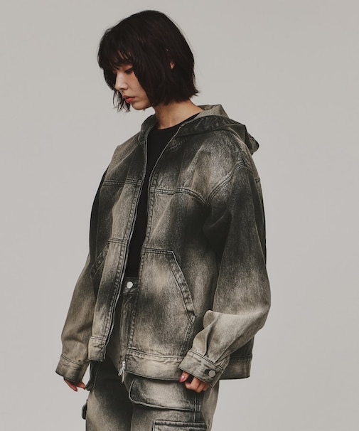 【セットアップ対応】フーデットデニムブルゾン