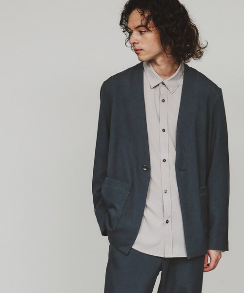 セットアップ対応】ポリツイルノーカラージャケット｜ティーケー