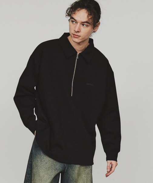 ルーズハーフジップポロスウェット