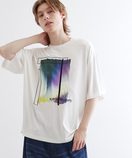 オーロラプリントドレープTシャツ