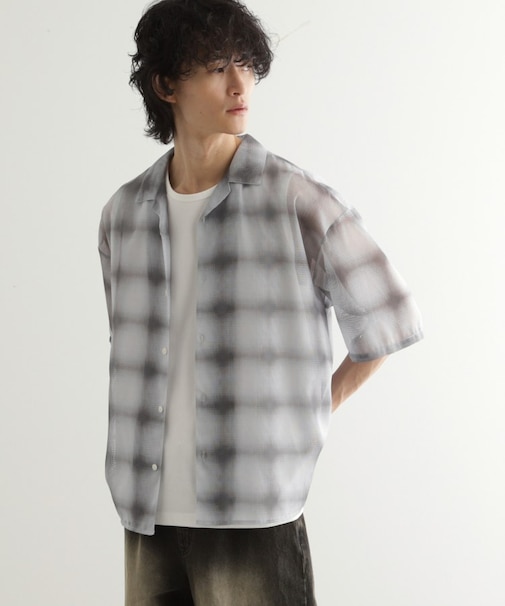メッシュオンブレーチェックシャツ