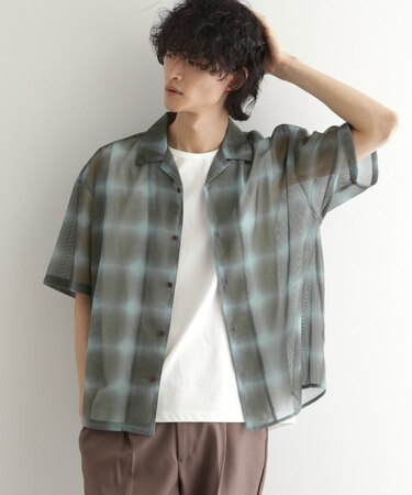 メッシュオンブレーチェックシャツ