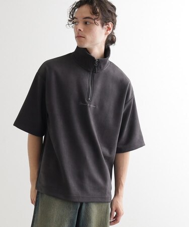 ポンチスエードハーフジップカットソー