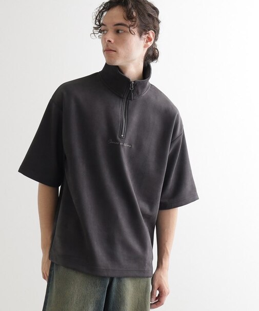 ポンチスエードハーフジップカットソー