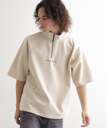 ポンチスエードハーフジップカットソー