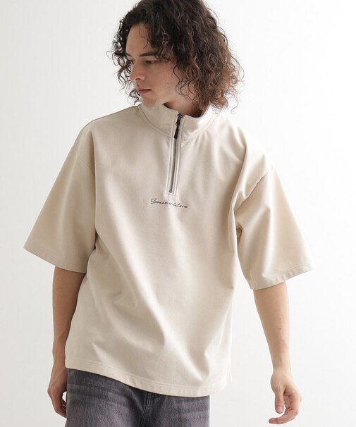 ポンチスエードハーフジップカットソー