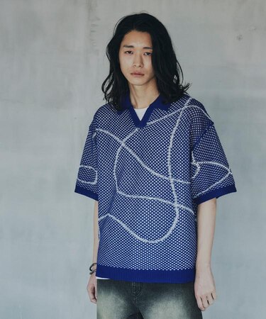 ラインアートニットポロ