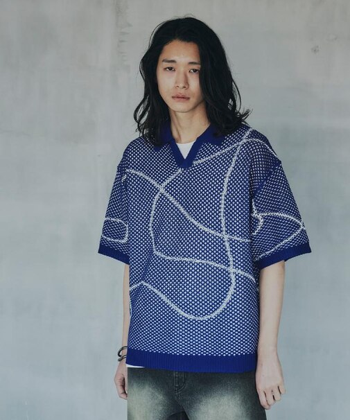 ラインアートニットポロ