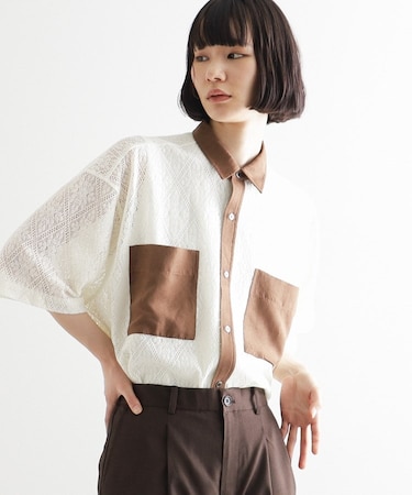 サマースエードコンビレースシャツ