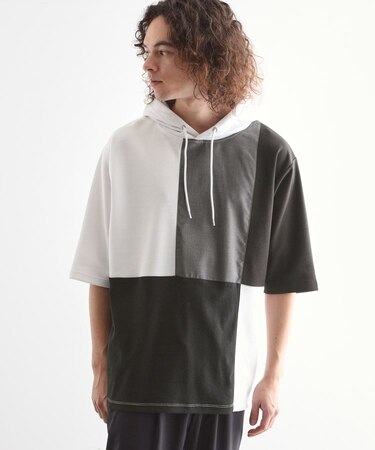 5分袖キリカエポンチフーディ