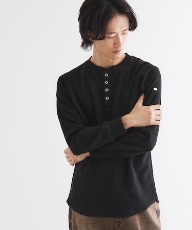 ワッフル＆スムースプレートヘンリーカットソー