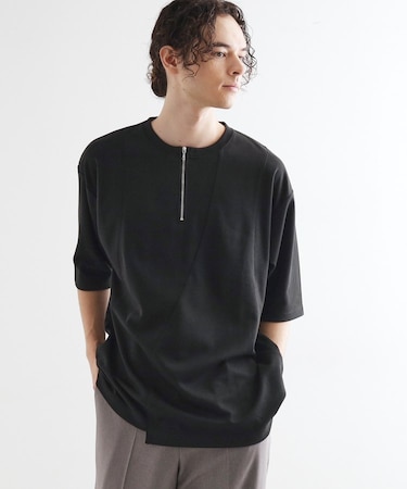 ウェーブ切替ジップTシャツ