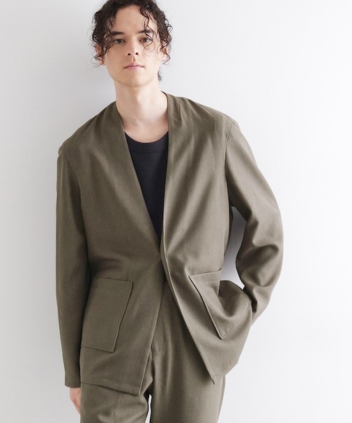 【セットアップ対応】ポリツイルノーカラージャケット