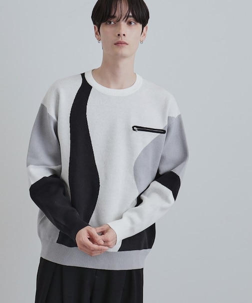 カラースキーム胸ZIPニット