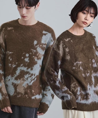 ルーズシルエットアブストラクトシャギーニットプルオーバー