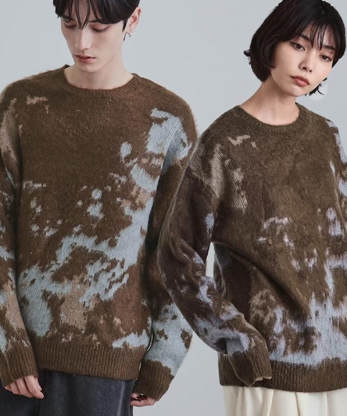 ルーズシルエットアブストラクトシャギーニットプルオーバー