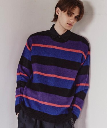 90sシャギーボーダークルーネックニット