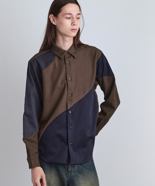 ヘリンボーンカーブスイッチシャツ