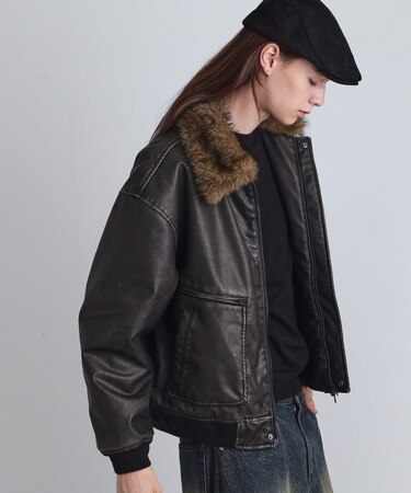 ヴィンテージライク衿フェイクファーブルゾン