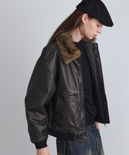 ヴィンテージライク衿フェイクファーブルゾン