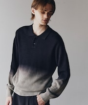 畦編みニットポロシャツブリーチ