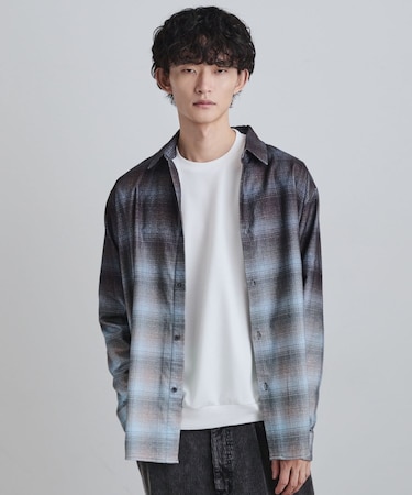 グラデーションプリントネルシャツ