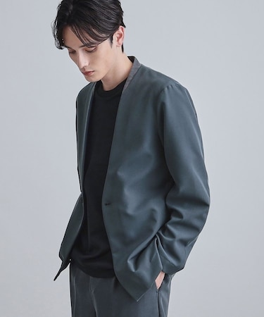 【セットアップ対応】360度ストレッチノーカラージャケット
