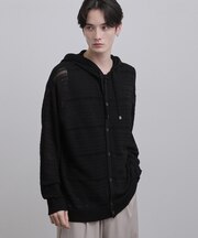 パターンドメッシュニットパーカー