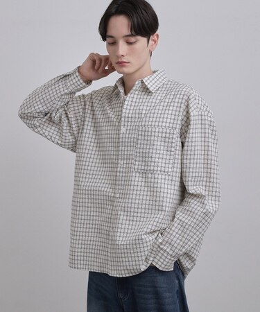 シアサッカーチェックシャツ