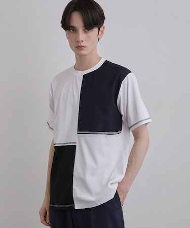 異素材ブロック切替Tシャツ