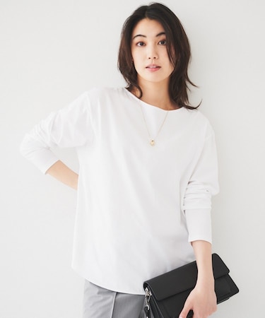 【着回し/首元スッキリ】ボートネック天竺プルオーバー