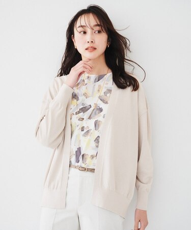 【体型カバー/通勤/冷房対策】釦レスカーディガン