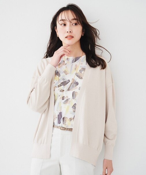 【体型カバー/通勤/冷房対策】釦レスカーディガン