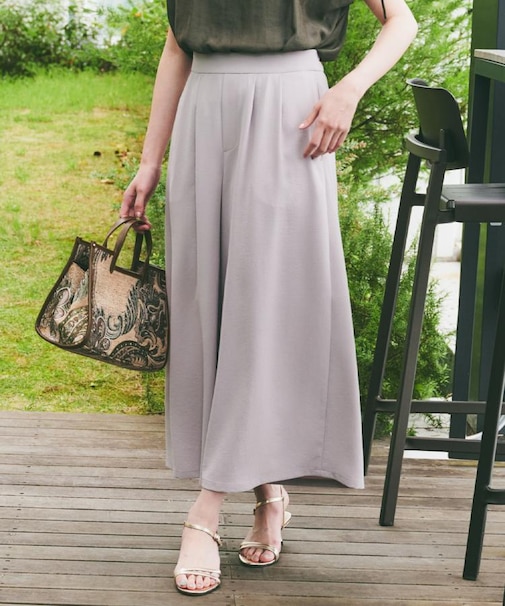 【セットアップ可/接触冷感/イージーケア】リラクミスト タックワイドパンツ