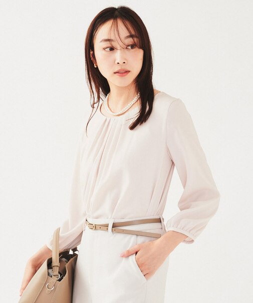 【透けにくい/通勤】パウダリー タックブラウス