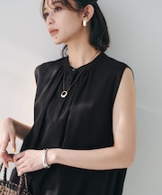 【シアー/バンドカラー】バルーンヘムノースリーブブラウス