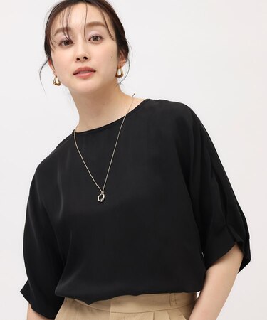 ◆【セットアップ可能/パウダータッチ】シルキーキュプラ 半袖ブラウス