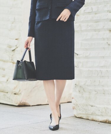 【入卒/セレモニー/通勤】ラメツイードタイトスカート