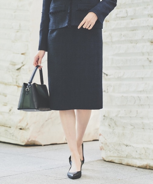 【入卒/セレモニー/通勤】ラメツイードタイトスカート