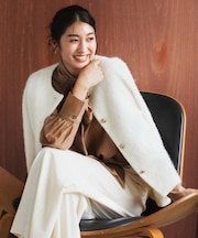 【ジャケット風/メタルボタン】アルパカ混シャギーカーディガン