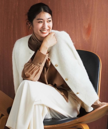 【ジャケット風/メタルボタン】アルパカ混シャギーカーディガン