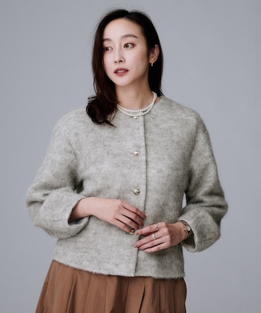 【ジャケット風/メタルボタン】アルパカ混シャギーカーディガン