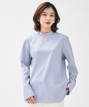 【重ね着レイヤード/スーツブラウス】ファインブロードハイネックシャツ