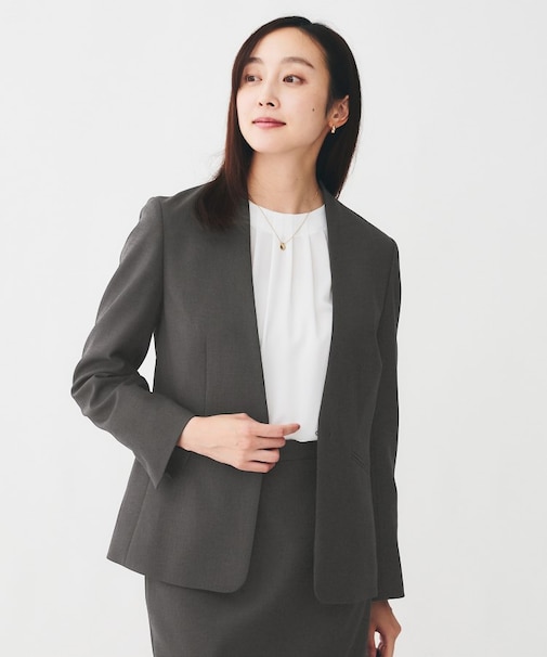 【通勤スーツ/オフィス】ドライメランジ カラーレスジャケット