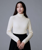 【洗える/アンサンブル可能/ウール100%】リブタートルネックウールニット