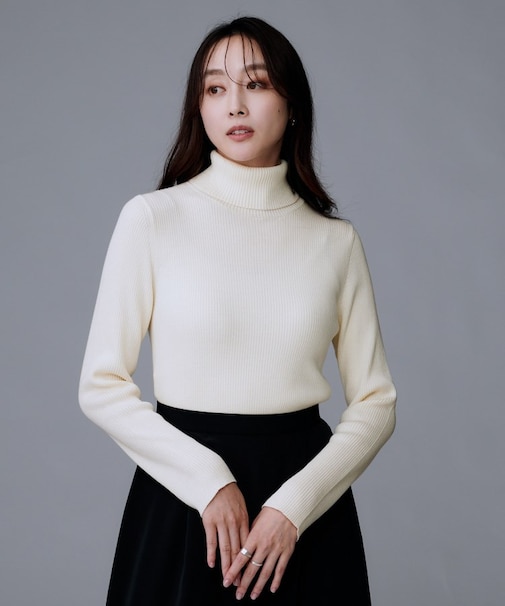 【洗える/アンサンブル可能/ウール100%】リブタートルネックウールニット